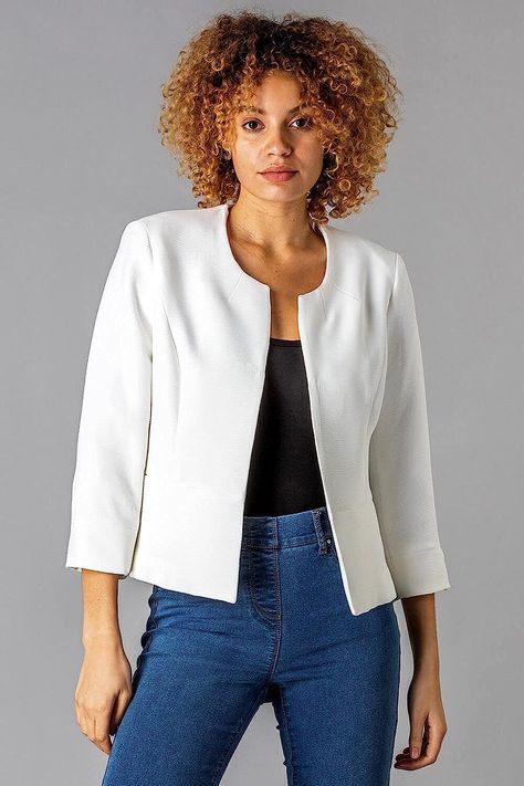 Cropped Bolero shrug Jacket Round Neck Jacket, Cropped Shrug, Work Formal, Jacquard Jacket, Fitted Blazer, Cropped Jacket, Tailored Jacket, Evening Wear, Trendy Fashion