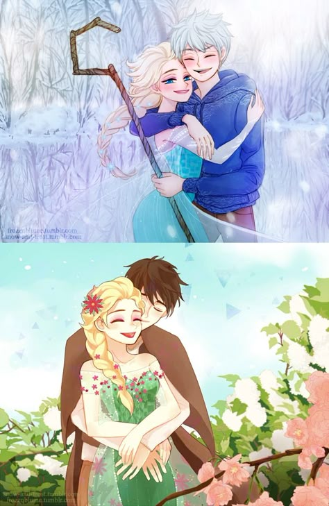 JELSA antes y después Jelsa Fanart, Humor Disney, Disney Mignon, Jack Frost And Elsa, Jack And Elsa, Frozen Disney Movie, Disney Crossovers, Disney Artwork, Princess Luna