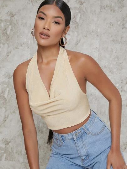 WishList | SHEIN Blue Embroidered Top, Open Back Shirt, Halter Neck Bodysuit, Cropped Halter Top, Pink Sleeveless Blouse, Boxy Crop Top, Feather Tops, Cropped Zip Up, Womens Halter Tops