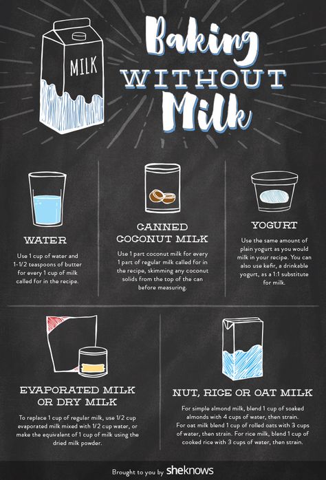 Out of Milk? Here Are 5 Milk Substitutes for Baking – SheKnows Milk Substitute For Baking, Cooking Cheat Sheet, Coconut Milk Uses, Cooking Substitutions, Lactose Free Diet, Cooking Measurements, Baking Substitutes, Clam Recipes, Food Substitutions