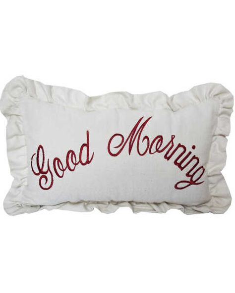 HiEnd Accents Good Morning Embroidered Pillow, White Embroidery Pillow, Country Throw Pillows, Decor 2024, Toss Pillow, Faux Fur Throw Pillow, Velvet Throw, Good Morning Good Night, Velvet Throw Pillows, Western Decor