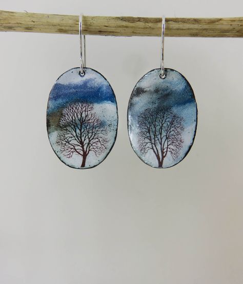 Handmade Enamel Teardrop Jewelry, Copper Enameling, Artistic Design Enamel Drop Earrings, Copper Enamel Earrings, Artsy Enamel Drop Earrings, Tree Decals, Enameled Copper, Handmade Artwork, Enamel Earrings