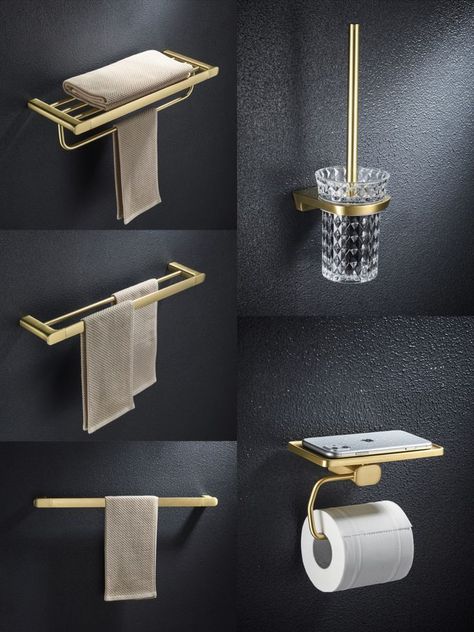 Stainless Steel Square Washroom Accessories Hotel Bath Hardware Accessories Set Farmhouse Bathroom Accessories, Bathroom Accesories, Stainless Steel Bathroom Accessories, Gold Bathroom Decor, Washroom Accessories, Bath Towel Racks, Black Accent Walls, Interior Design Your Home, Bathroom Accessories Set