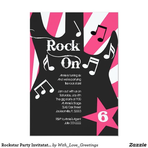 Rockstar Party Invitatation Invitation Pop Rock Princess, Rockstar Chic, Rock And Roll Birthday Party, Rock Star Theme, Rockstar Party, Rock And Roll Birthday, Rockstar Birthday, Rockstar Birthday Party, Rock N Roll Party