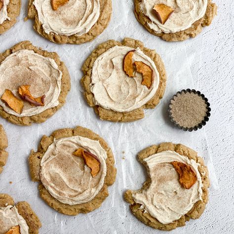 Apple Cider Cookies - SALTED sweets Cider Cookies, Apple Cider Cookies, Cinnamon Frosting, Cinnamon Sugar Apples, Apple Cider Donuts Baked, Chocolate Chip Pecan Cookies, Apple Fritter Bread, Pumpkin Sugar Cookies, Best Cookies Ever