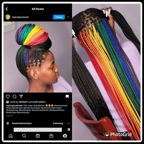 Box Braid Color Combinations, Rainbow Braids For Kids, Peek A Boo Braids, Rainbow Box Braids, Peek A Boo Box Braids, Colorful Box Braids, Braid Colors, Florida Hair, Hair Baddie