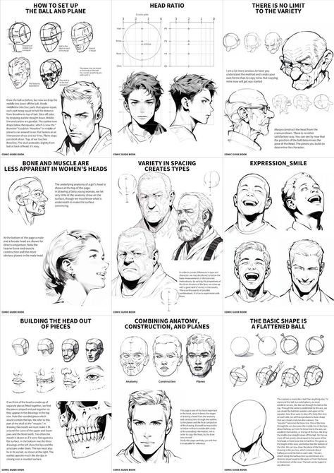 Comic Guide, Anatomy Of The Face, How To Draw Faces, Body Draw, Art Anatomy, Draw Faces, Comic Book Drawing, Comic Tutorial, 얼굴 드로잉