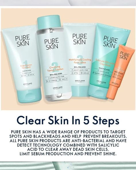 Pure Skin range targets spots and blackheads and help prevent breakouts, designed for oily, blemish-prone skin. #oriflame #pureskin #pureskinoriflame #CARE Pure Skin Oriflame, Pure Skin, Face Lotion, Combination Skin, Face Skin, Blackheads, Face Wash, Clear Skin, Lotion