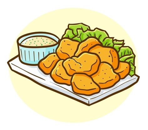 Funny and yummy kawaii chicken nugget on... | Premium Vector #Freepik #vector #food #cartoon #chicken #dinner Kawaii Chicken, Fried Chicken Nuggets, Fried Chicken Legs, Fruit Sketch, Eating Food Funny, Chicken Nugget Recipes, Chicken Plating, Cartoon Chicken, Fast Food Menu