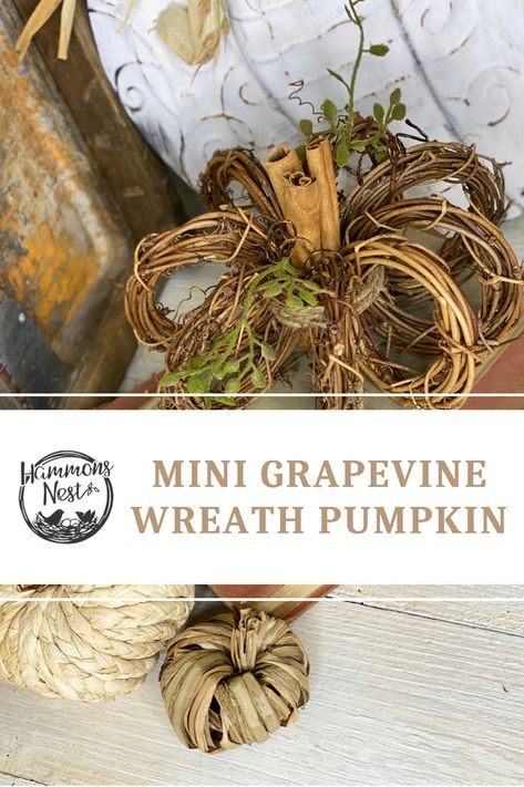 Small Grapevine Wreath Crafts, Mini Grapevine Wreath Ideas, Grapevine Ideas, Mini Grapevine Wreath, Hammons Nest, Diy Grapevine Wreath, Grapevine Pumpkin, Pumpkin Wreath Diy, Vintage Booth