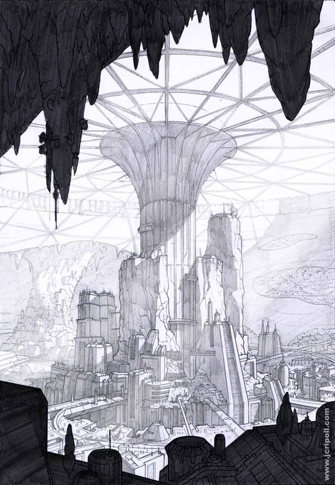 Giant Architecture, Character Design Inspiration Concept Art, Non Representational Art, Architectural Concept, Perspective Art, Architecture Drawing Art, Fantasy City, Futuristic City, Fantasy Art Landscapes