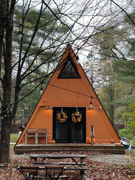 Steffy Degreff, Modern A Frame Cabin, Mountain Dream Homes, Arched Cabin, Cabin Renovation, Fashion Content Creator, A Frame Cabins, Warm Color Schemes, Style Hacks