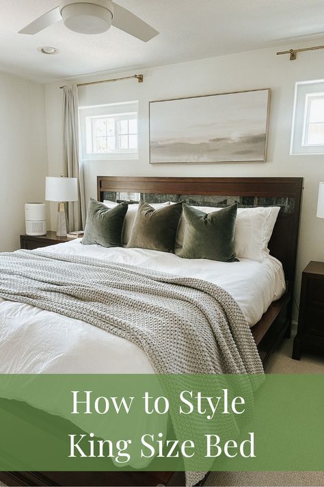 Since upgrading to a king size bed, I’ve had some trouble figuring out the pillow situation. Specifically, how to layer pillows on a  bed? Do I need European shams? Should I have standard or king size pillows? How many pillows do I need? Are there pillow rules?! Thankfully, I found my answers below. King Bed Blanket Arrangement, How To Style A Platform Bed, King Size Pillow Arrangement, Style A King Size Bed, How To Style A King Size Bed, King Size Bed Pillow Arrangement, Black King Bed Frame, King Bed Pillow Arrangement, Black King Bed