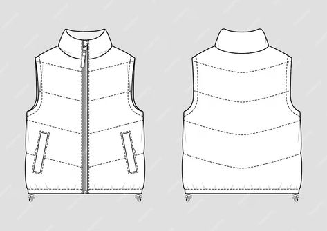 Premium Vector | Padded warm gilet. Puffer vest. Vector technical sketch. Mockup template. Vest Sketch, Clothes Mockup, Technical Sketch, Pants Drawing, Clothing Templates, Graphic Shapes Design, White Puffer Vest, Fashion Design Template, Hoodie Drawing