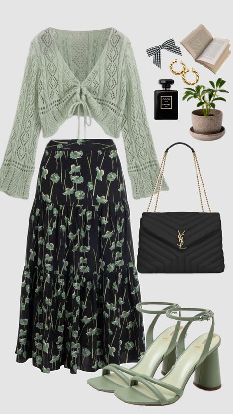 #greenaesthetic #sagegreen #modestfashion #black #outfit #spring #springoutfit #summer #churchoutfit #easter #skirt #cardigan #inspo Black Outfit Spring, Modest Street Fashion, Easter Skirt, Modesty Outfits, Cute Modest Outfits, Everyday Fashion Outfits, Modest Fashion Outfits, Cute Everyday Outfits, Girly Outfits