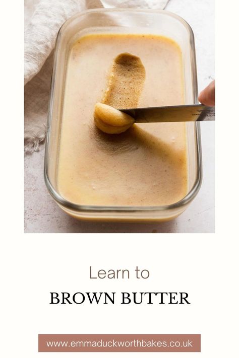 Learn how to Brown Butter! It's a simple technique that gives butter nutty, bold, and warming flavors. This is an easy recipe that you can use to elevate your baking. Safe Brown Butter Sauce, 5 Ways To Flavor Butter, How To Make Brown Butter, Butter Recipes, Browned Butter, How To Make Browned Butter, Making Butter From Heavy Cream In A Jar, Brown Butter Sauce, Kitchen Aid Recipes