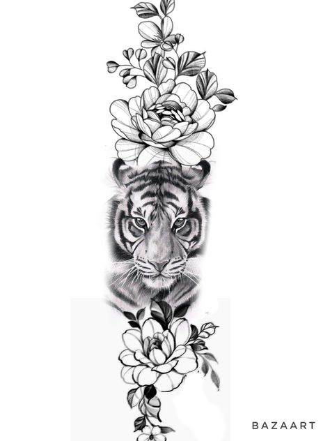 Tiger And Peony Tattoo, Half Sleeve Tattoos For Women Upper Arm Tiger, Female Tiger Tattoo, Tiger Tattoo Back, Flower Hip Tattoos, Tattoos Floral, Japanese Tiger Tattoo, Left Arm Tattoos, Tiger Tattoo Design