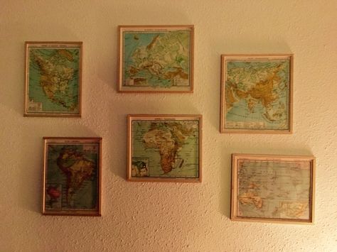 World map from old maps, with wooden frame Map Room Aesthetic, Map Astethic, Map Bedroom Decor, Map Bedroom, Vintage Map Decor, World Map Tapestry, Maps Aesthetic, Nursery Guest Room, Location Design