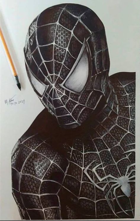 Spiderman Sketch Realistic, Realistic Spiderman Drawing, Spiderman Back Tattoo, Spiderman Face Drawing, Marvel Drawings Pencil, Hard Drawings, Avengers Drawings, Marvel Paintings, Predator Alien Art