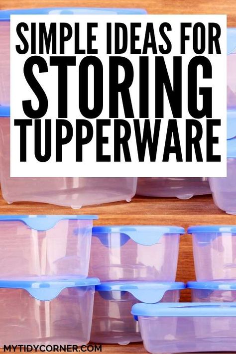 Looking for tips on how to organize Tupperware? Here are simple ideas for organizing tupperware in kitchen cabinets and drawers, plus tips on how to organize tupperware lids. Learn how to store Tupperware and other plastic food containers to keep them organized and tidy. Organize Plastic Containers And Lids Kitchen, Storage Lids Organization Ideas, Organizing Kitchen Storage Containers, Store Tupperware Ideas, Diy Tupperware Lid Organizer, Storage Ideas For Tupperware, How To Store Tupperware Containers, Plastic Bowls And Lids Storage, Plastic Containers Organization