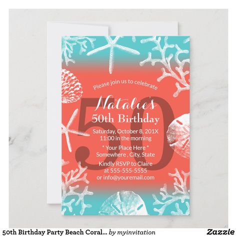 80 Birthday, Beach Bash, 40th Birthday Party Invites, Beach Coral, 50th Birthday Party Invitations, 40 Birthday, 50th Birthday Invitations, 40th Birthday Invitations, 50th Birthday Party