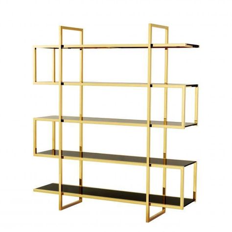 Glass Bookshelves, Gold Bookshelf, Maze Design, Stainless Steel Cabinets, Tempered Glass Shelves, Bauhaus Design, Book Shelf, Classic Furniture, Glass Shelves