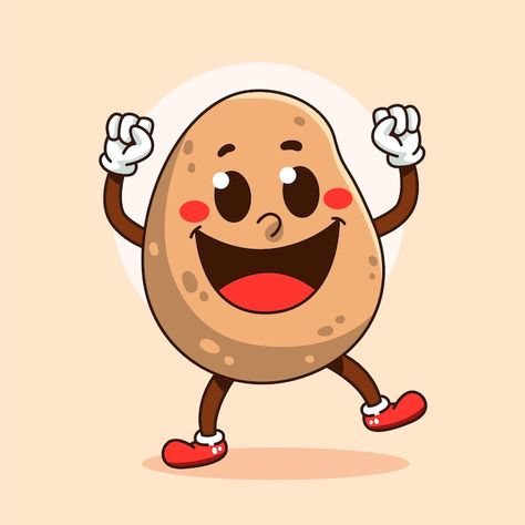 Free vector hand drawn potato cartoon il... | Free Vector #Freepik #freevector #potato-cartoon #cartoon-illustration #food-character #cartoon Potato Picture Cartoon, Potato Images Cartoon, Potato Picture Cute, Potato Illustration, Peanut Cartoon, Potato Cartoon, Potato Character, Drawing Fruits, Potato Drawing