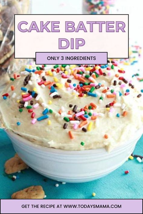 Cake Mix Dip, Cookie Dip, Cake Batter Protein, Cake Batter Dip, 3 Ingredient Cakes, Cake Batter Cookies, Confetti Cake, The Dip, Cake Batter