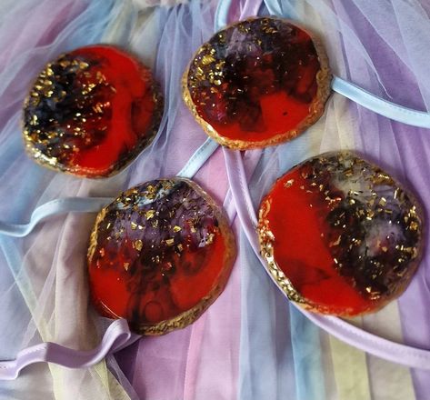 Epoxy Resin Coasters, Raspberry Red, Resin Coasters, Coasters Set, Birthday Anniversary, Epoxy Resin, Black And Gold, Coaster Set, Raspberry