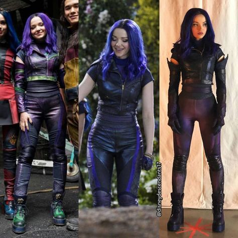 Descendants 3 on Instagram: “Which outfit is your favourite ? 🔥 I think the early version of Mal suit (the last one) is so dark and gorgeous ,I wish they have used it…” Mal Descendants 3 Outfit, Mal Descendants Outfit Ideas, Mal Descendants Outfit, Mal Outfits, Mal Descendants Costume, Mal Cosplay, Carlos Descendants, Cameron Boyce Descendants, Disney Descendants Dolls