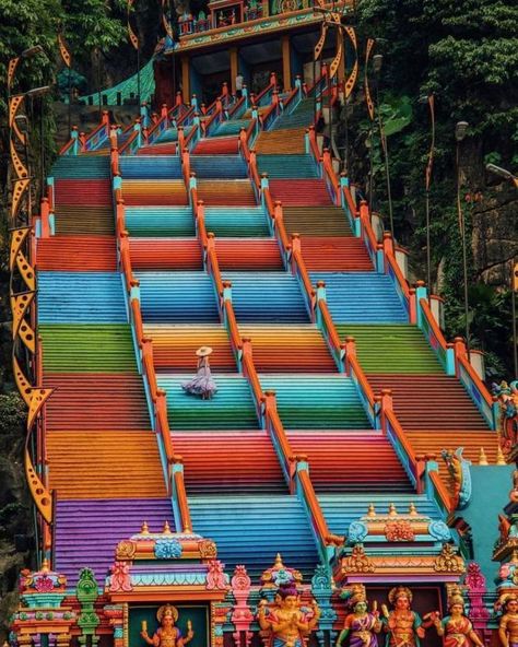 Stairway to a Hindu temple in Malaysia Kuala Lumpur, Rainbow, Road, On Instagram, Instagram