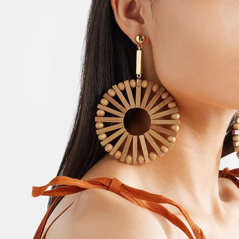 Lula Earrings – Siiostra Bamboo Earrings, Earrings Making, Beach Earrings, Style Korea, Big Earrings, Wooden Earrings, Wood Earrings, Earrings Collection, Round Earrings