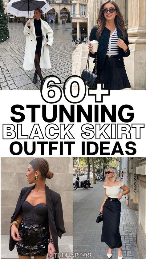 Discover the versatility of a black skirt with our comprehensive guide featuring over 60 unique outfit ideas. Explore stylish combinations for every season and occasion, from casual daywear to elegant evening ensembles. Elevate your fashion game with these must-try black skirt outfits! Outfits Black Mini Skirt, Black Mini Skirt Outfits, Black Skirt Outfit Ideas, Casual Black Skirt, Long Black Pencil Skirt, Black Skirt Outfit, Black Mini Skirt Outfit, Unique Outfit Ideas, Black Skirt Outfits