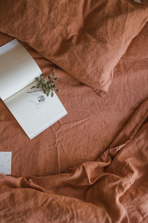 Linen Duvet Cover, Double Duvet Covers, Brick Colors, Bed Linen Sets, Dark Orange, Linen Duvet Covers, Linen Duvet, Linen Set, Brown Aesthetic