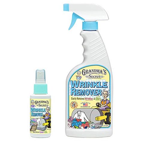 Grandma's Secret Wrinkle Remover Spray - Easily Removes Wrinkles & Odors - Wrinkle Release, Fabric Refresher Spray, Chlorine, Bleach and Toxin-Free - 16 oz and 3 oz Travel Size Combo Fabric Refresher Spray, Stain Remover Clothes, Wrinkle Release Spray, Wrinkle Release, Laundry Stain Remover, Fabric Refresher, Wrinkled Clothes, Pet Stains, Odor Remover