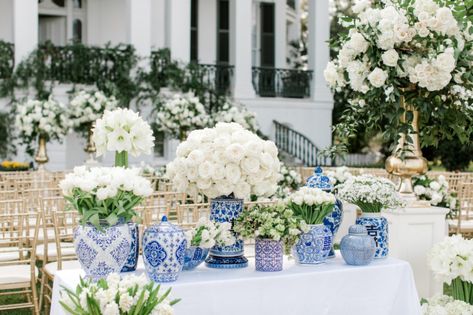 Blue And White Porcelain Wedding, Blue And White Tile Wedding, Blue White Chinoiserie Wedding, Blue And White Bridal Shower Flowers, Blue And White China Wedding, Blue And White Bridal Shower Ideas, Blue Ginger Jar Wedding, Blue And White Wedding Theme, Blue And White Wedding Signage