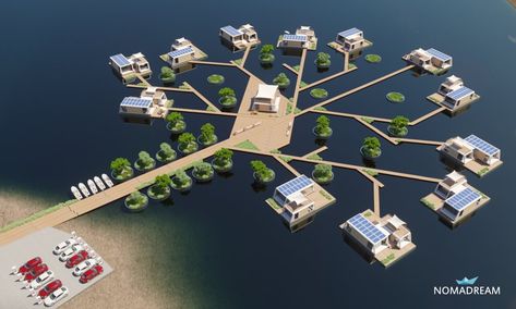 Floating Home 900 - Nomadream Floating Houses On Water, Floating Homes, Houseboat, Floating Hotel, Houseboat Living, Floating Architecture, Wooden Facade, Water House, Floating City