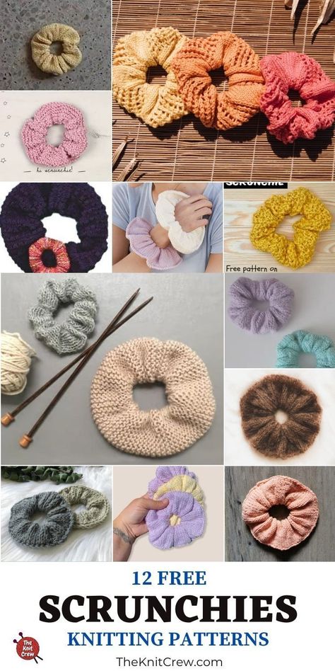 Knitted Accessories Ideas, Knitted Hair Bows Free Pattern, Knit Accessories Patterns Free, Knit Hair Accessories, Knitted Scrunchies Free Pattern, Knit Scrunchies Free Pattern, How To Knit Scrunchies, Knitted Hair Scrunchies Free Pattern, How To Knit A Scrunchie