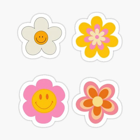 Flower Smiley Face, Logo Sticker Design, Flower Stickers, Smiley Sticker, Clay Keychain, Tiny Prints, Punch Needle Patterns, Decorate Notebook, Coloring Stickers