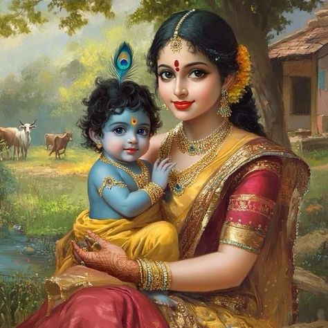 Kanha With Yashoda Maa, Yasodha Krishna Images, Yashoda Krishna Painting, Krishna With Yashoda Maiya, Damodara Krishna, Krishna And Yashoda, Yashoda Krishna, Krishna Avatar, Krishna Krishna