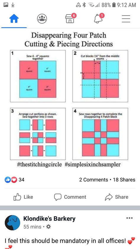 Strip Quilt Blocks Squares, Easy 12 Inch Quilt Blocks, Four Square Quilt Pattern, 4 Square Quilt Pattern, Disappearing 9 Patch Quilt Pattern Free, Basic Quilt Blocks, 4 Patch Quilt Pattern Ideas, Easy Quilt Blocks For Beginners, Quilting Designs For Squares