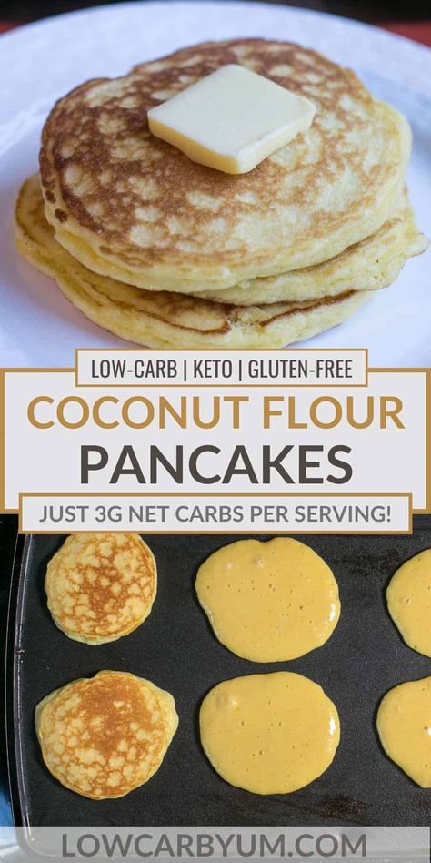 Keto Pancakes Coconut Flour, Desayuno Keto, Coconut Flour Pancakes, Coconut Pancakes, Coconut Flour Recipes, Flour Pancakes, Baking Powder Uses, Boiled Egg Diet Plan, Low Carb Breakfast Recipes