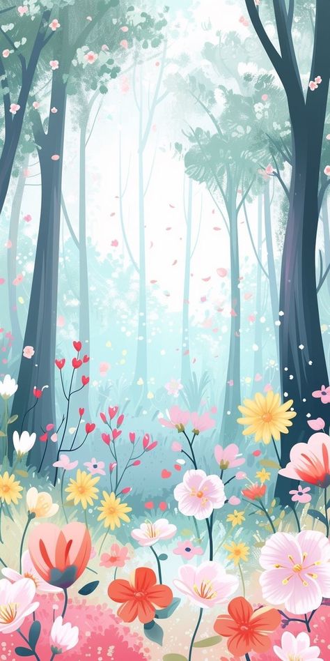 Cute Watercolor Wallpapers, Simple Spring Background, Spring Illustration Wallpaper, Cute Spring Backgrounds, Wallpaper Frühling, Relax Background, Flower Garden Illustration, Seasonal Garland, Spring Phone Wallpapers