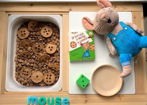 Cookie Sensory Bin, Dinosaur Week, Stuffed Mouse, Kids Sensory Activities, Mouse A Cookie, Childrens Lighting, Kids Sensory, Sensory Bin, Sensory Bins