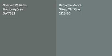 Sherwin Williams Cadet vs. Sherwin Williams Network Gray color comparison Sherwin Williams Cadet, Sherwin Williams Network Gray, Steep Cliff Gray, Homburg Gray, Network Gray, Homburg, Benjamin Moore, Sherwin Williams, Side By Side