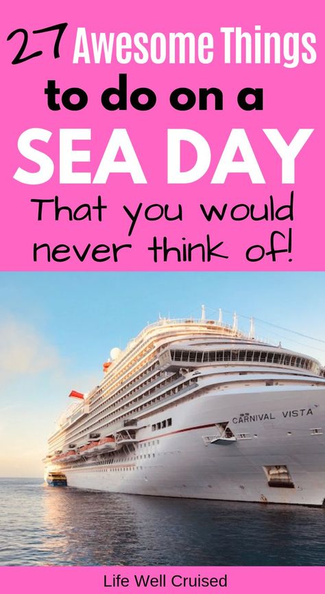 A seriously great list of the best things to do on a cruise on sea days! Whether you like to be active, have scheduled activities or find some quiet things to do (taking care just of you), or are looking for family activities - days at sea can be amazing! Find out what you need to know, before you cruise! #seadays #cruiseactivities #cruisetips #cruising #cruiselife #cruisefirsttime Embarkation Day, Carnival Cruise Tips, Cruise Activities, Cruise Packing Tips, Carribean Cruise, Cruise Essentials, Cruise Planning, Cruise Excursions, Bahamas Cruise