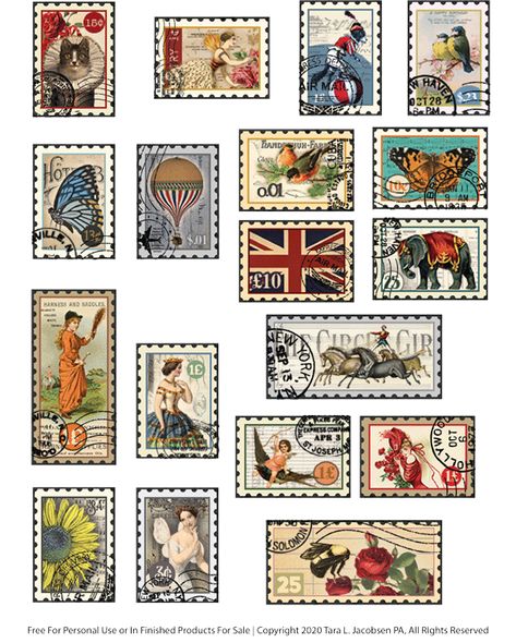 Artsy Fartsy Freebies Library Postal Stamps Free Printable, Vintage Stamps Printable, Stamp Stickers Printable, Vintage Postage Stamps Printable, Journal Stamps Printable, Penpal Stickers, Ephemera Free Printables, Free Printable Atc Labels, Printable Stamps