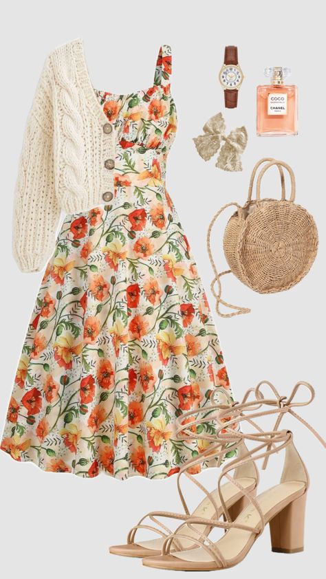 #summer #spring #summeroutfit #outfit #ootd #vacationoutfits #orange #dress #churchoutfit #modestfashion #cardigan #outfitinspo #aesthetic #peach #modest Modesty Outfits, Cute Modest Outfits, Modest Fashion Outfits, Lookbook Outfits, Outfits Casuales, Modest Outfits, Cute Fashion, Look Fashion, Pretty Dresses