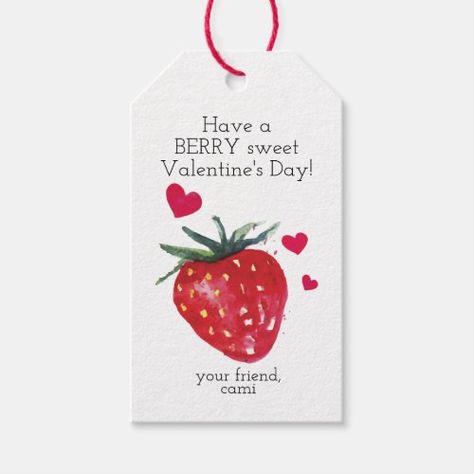 Berry Sweet Strawberry Gift Tag for $10.65 - Valentine's Day Strawberry Valentines, Valentine Kids, Adult Valentines, Strawberry Gifts, Strawberry Candy, Valentine Embroidery, Valentines Gift Tags, Valentine Tags, Valentines School