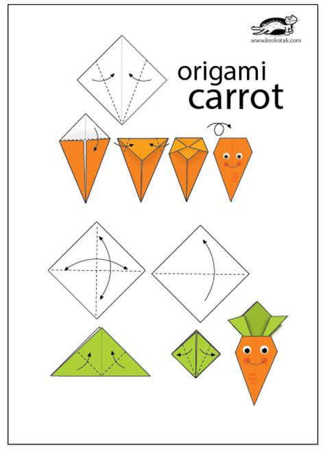 krokotak | VEGETABLE GARDEN-ORIGAMI Paper Folding Crafts, Teaching Crafts, Origami Step By Step, Origami Diagrams, Kids Origami, Origami Patterns, Origami Paper Art, Origami Instructions, Origami Design